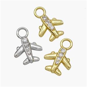 Copper Airplane Pendant Pave Zirconia Mixed, approx 10mm [FN48729]