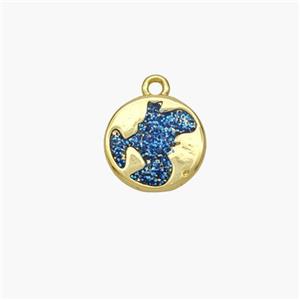 Copper Coin Pendant Pave Blue Acrylic Gold Plated, approx 10mm [FN48730]