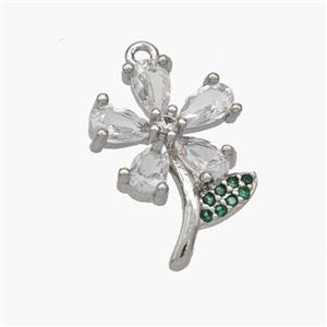 Copper Flower Pendant Pave Zirconia Platinum Plated, approx 12-17mm [FN48731]