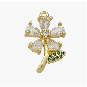 Copper Flower Pendant Pave Zirconia Gold Plated, approx 12-17mm [FN48732]