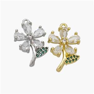 Copper Flower Pendant Pave Zirconia Mixed, approx 12-17mm [FN48733]