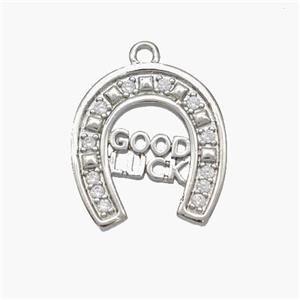 Copper Horseshoe Pendant Pave Zirconia GOOD LUCK Platinum Plated, approx 17-18mm [FN48739]