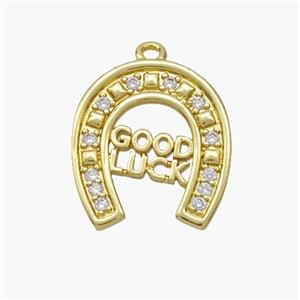 Copper Horseshoe Pendant Pave Zirconia GOOD LUCK Gold Plated, approx 17-18mm [FN48740]