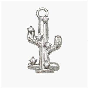 Copper Cactus Pendant Pave Zirconia Platinum Plated, approx 11.5-20mm [FN48742]