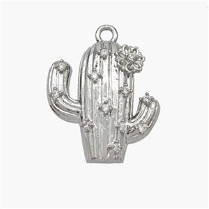 Copper Cactus Pendant Pave Zirconia Platinum Plated, approx 16-17mm [FN48745]