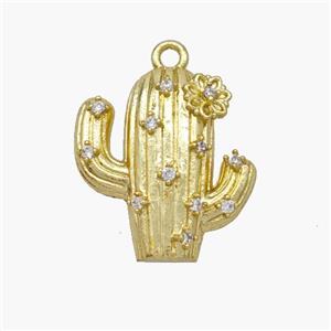 Copper Cactus Pendant Pave Zirconia Gold Plated, approx 16-17mm [FN48746]