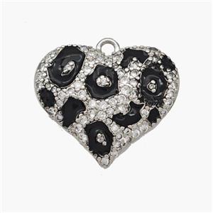 Copper Heart Pendant Micropave Zirconia Black Enamel Platinum Plated, approx 17-20mm [FN48756]