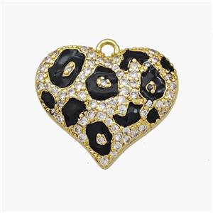 Copper Heart Pendant Micropave Zirconia Black Painted Gold Plated, approx 17-20mm [FN48757]