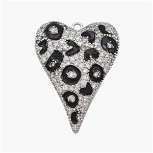 Copper Heart Pendant Micropave Zirconia Black Painted Platinum Plated, approx 22-30mm [FN48758]