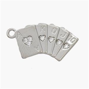 Playing Card Charms Copper Pendant Pave Zirconia Poker Platinum Plated, approx 13-20mm [FN48762]