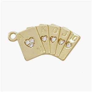 Playing Card Charms Copper Pendant Pave Zirconia Poker Gold Plated, approx 13-20mm [FN48763]