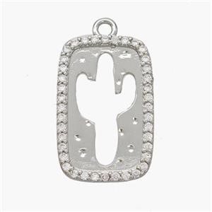 Copper Cactus Pendant Pave Zirconia Platinum Plated, approx 13-21mm [FN48764]
