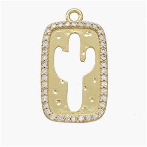 Copper Cactus Pendant Pave Zirconia Gold Plated, approx 13-21mm [FN48765]