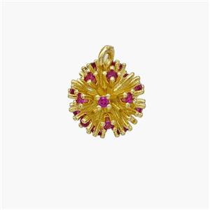 Copper Dandelion Pendant Pave Zirconia Flower Gold Plated, approx 11mm [FN48776]