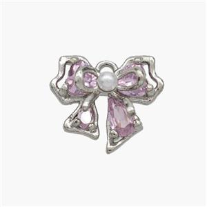Copper Bowknot Pendant Pave Zirconia Platinum Plated, approx 12-14mm [FN48777]