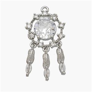 Copper Flower Pendant Pave Crystal Glass Tassel Platinum Plated, approx 2-10mm, 14mm [FN48779]