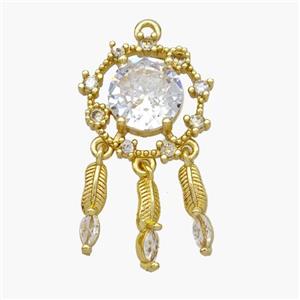 Copper Flower Pendant Pave Crystal Glass Tassel Gold Plated, approx 2-10mm, 14mm [FN48780]
