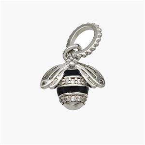 Copper Honeybee Pendant Pave Zirconia Black Enamel Platinum Plated, approx 10-12.5mm, 6-8mm [FN48781]