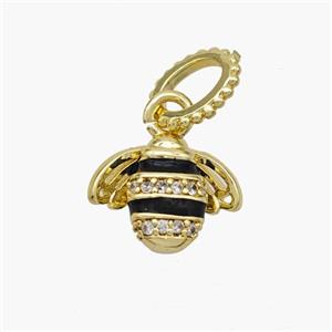 Copper Honeybee Pendant Pave Zirconia Black Enamel Gold Plated, approx 10-12.5mm, 6-8mm [FN48782]