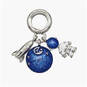 Shuttle Earth And Cosmonaut Charms Copper Pendant Enamel Platinum Plated, approx 6-10mm, 8mm dia [FN48783]
