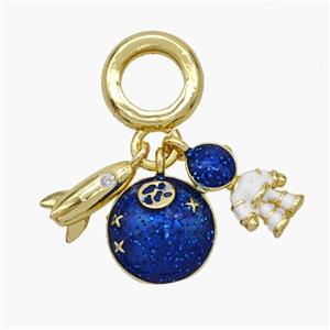 Shuttle Earth And Cosmonaut Charms Copper Pendant Enamel Gold Plated, approx 6-10mm, 8mm dia [FN48784]