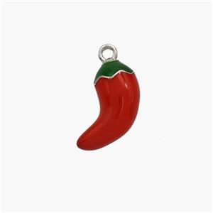 Copper Chili Pendant Red Enamel Platinum Plated, approx 6-11mm [FN48790]