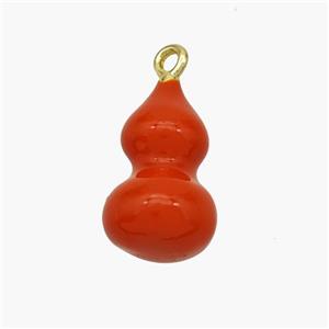 Copper Gourd Pendant Red Enamel Gold Plated, approx 9-15mm [FN48795]