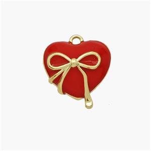 Copper Heart Pendant Red Enamel Bowknot Gold Plated, approx 14mm [FN48800]