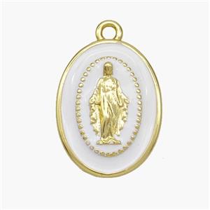 Copper Jesus Pendant White Enamel Oval Gold Plated, approx 14-19mm [FN48802]