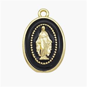 Copper Jesus Pendant Black Enamel Oval Gold Plated, approx 14-19mm [FN48803]