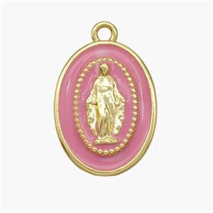 Copper Jesus Pendant Pink Enamel Oval Gold Plated, approx 14-19mm [FN48804]