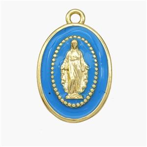 Copper Jesus Pendant Blue Enamel Oval Gold Plated, approx 14-19mm [FN48805]
