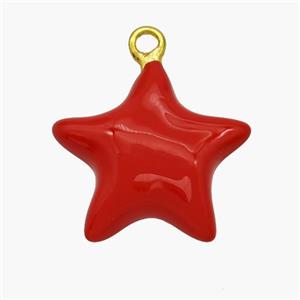 Copper Star Pendant Red Enamel Gold Plated, approx 15mm [FN48817-15MM]
