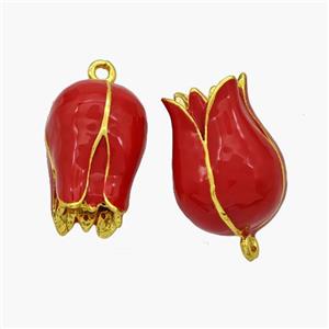 Copper Lotus Pendant Red Enamel Flower Gold Plated, approx 15-20mm [FN48818]