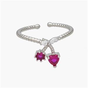 Copper Rings Pave Zirconia Cherry Platinum Plated, approx 9-11mm, 18mm dia [FN48845]