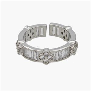 Copper Rings Pave Zirconia Clover Platinum Plated, approx 6mm, 18mm dia [FN48851]