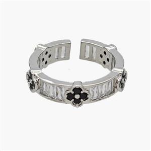 Copper Rings Pave Zirconia Clover Platinum Plated, approx 6mm, 18mm dia [FN48852]