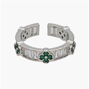 Copper Rings Pave Zirconia Clover Platinum Plated, approx 6mm, 18mm dia [FN48855]
