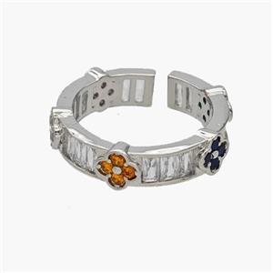 Copper Rings Pave Zirconia Clover Platinum Plated, approx 6mm, 18mm dia [FN48856]