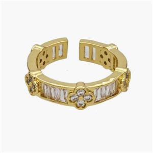 Copper Rings Pave Zirconia Clover Gold Plated, approx 6mm, 18mm dia [FN48857]