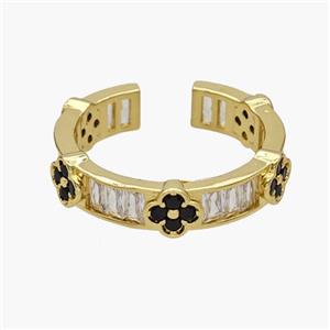 Copper Rings Pave Zirconia Clover Gold Plated, approx 6mm, 18mm dia [FN48858]