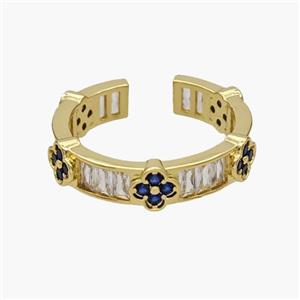 Copper Rings Pave Zirconia Clover Gold Plated, approx 6mm, 18mm dia [FN48859]