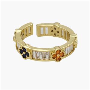 Copper Rings Pave Zirconia Clover Gold Plated, approx 6mm, 18mm dia [FN48862]