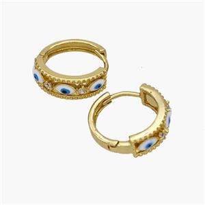 Copper Evil Eye Hoop Earrings Pave Zirconia Gold Plated, approx 5.5mm, 15mm dia [FN48865]