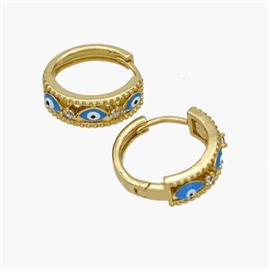 Copper Evil Eye Hoop Earrings Pave Zirconia Gold Plated, approx 5.5mm, 15mm dia [FN48866]