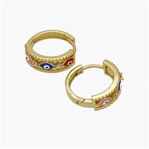 Copper Evil Eye Hoop Earrings Pave Zirconia Enamel Gold Plated, approx 5.5mm, 15mm dia [FN48867]
