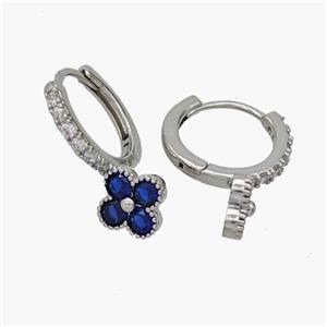 Copper Clover Hoop Earrings Pave Zirconia Platinum Plated, approx 8mm, 14mm dia [FN48869]