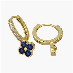 Copper Clover Hoop Earrings Pave Zirconia Gold Plated, approx 8mm, 14mm dia [FN48874]