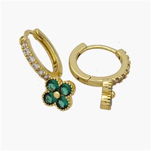Copper Clover Hoop Earrings Pave Zirconia Gold Plated, approx 8mm, 14mm dia [FN48876]