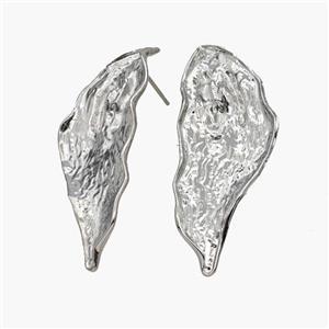 Copper Leaf Stud Earrings Hammered Platinum Plated, approx 19-45mm [FN48890]